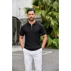 image:imageCOOFANDY Mens Quarter Zip Polo Shirt Short Sleeve Ribbed Knit Golf TeeVblack