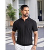 image:imageCOOFANDY Mens Quarter Zip Polo Shirt Short Sleeve Ribbed Knit Golf TeeVblack