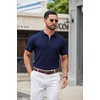image:imageCOOFANDY Mens Quarter Zip Polo Shirt Short Sleeve Ribbed Knit Golf TeeVnavy Blue