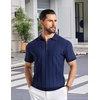 image:imageCOOFANDY Mens Quarter Zip Polo Shirt Short Sleeve Ribbed Knit Golf TeeVnavy Blue