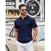 image:imageCOOFANDY Mens Quarter Zip Polo Shirt Short Sleeve Ribbed Knit Golf TeeVnavy Blue