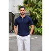 image:imageCOOFANDY Mens Quarter Zip Polo Shirt Short Sleeve Ribbed Knit Golf TeeVnavy Blue