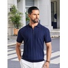 image:imageCOOFANDY Mens Quarter Zip Polo Shirt Short Sleeve Ribbed Knit Golf TeeVnavy Blue