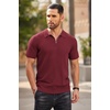 image:imageCOOFANDY Mens Quarter Zip Polo Shirt Short Sleeve Ribbed Knit Golf TeeWine Red