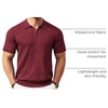 image:imageCOOFANDY Mens Quarter Zip Polo Shirt Short Sleeve Ribbed Knit Golf TeeWine Red