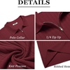 image:imageCOOFANDY Mens Quarter Zip Polo Shirt Short Sleeve Ribbed Knit Golf TeeWine Red
