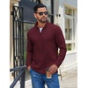 image:imageCOOFANDY Mens Quarter Zip Pullover Casual Long Sleeve Knit Mock Neck Sweatshirt Lightweight Polo SweaterDark Red