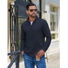 image:imageCOOFANDY Mens Quarter Zip Pullover Casual Long Sleeve Knit Mock Neck Sweatshirt Lightweight Polo SweaterMidnight Blue