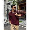image:imageCOOFANDY Mens Quarter Zip Pullover Lightweight Waffle Mock Neck SweatshirtsBurgundy