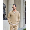 image:imageCOOFANDY Mens Quarter Zip Pullover Lightweight Waffle Mock Neck SweatshirtsKhaki