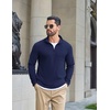 image:imageCOOFANDY Mens Quarter Zip Pullover Lightweight Waffle Mock Neck SweatshirtsNavy Blue