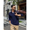 image:imageCOOFANDY Mens Quarter Zip Pullover Lightweight Waffle Mock Neck SweatshirtsNavy Blue