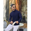 image:imageCOOFANDY Mens Quarter Zip Pullover Lightweight Waffle Mock Neck SweatshirtsNavy Blue