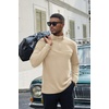 image:imageCOOFANDY Mens Quarter Zip Pullover Sweater Mock Neck Sweatshirt Casual PoloLight Khaki