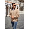 image:imageCOOFANDY Mens Quarter Zip Pullover Sweatshirt Casual Mock Neck Sweater 2026Zcontrast KhakiBlack