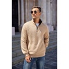 image:imageCOOFANDY Mens Quarter Zip Pullover Sweatshirt Casual Mock Neck Sweater 2026Zcontrast KhakiBlack