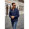 image:imageCOOFANDY Mens Quarter Zip Pullover Sweatshirt Casual Mock Neck Sweater 2026Zcontrast NavyBrown