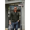 image:imageCOOFANDY Mens Soft Quarter Zip Pullover Mock Neck Corduroy SweatshirtArmy Green With Brown Collar