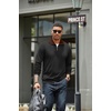 image:imageCOOFANDY Mens Soft Quarter Zip Pullover Mock Neck Corduroy SweatshirtBlack With Brown Collar