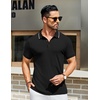 image:imageCOOFANDY Mens Textured Polo Shirts Short Sleeve Slim Fit Casual Button Polo TShirt Summer Collared Golf ShirtBlack White Striped