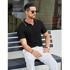 image:imageCOOFANDY Mens Textured Polo Shirts Short Sleeve Slim Fit Casual Button Polo TShirt Summer Collared Golf ShirtBlack White Striped
