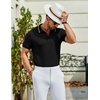image:imageCOOFANDY Mens Textured Polo Shirts Short Sleeve Slim Fit Casual Button Polo TShirt Summer Collared Golf ShirtBlack White Striped