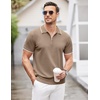 image:imageCOOFANDY Mens Zipper Polo Shirt Casual Knit Short Sleeve Polo Golf T Shirt1khaki
