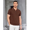 image:imageCOOFANDY Mens Zipper Polo Shirt Casual Knit Short Sleeve Polo Golf T ShirtBrown