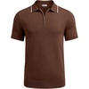 image:imageCOOFANDY Mens Zipper Polo Shirt Casual Knit Short Sleeve Polo Golf T ShirtBrown