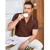image:imageCOOFANDY Mens Zipper Polo Shirt Casual Knit Short Sleeve Polo Golf T ShirtBrown