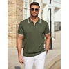 image:imageCOOFANDY Mens Zipper Polo Shirt Casual Knit Short Sleeve Polo Golf T ShirtEarmy Green