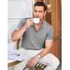 image:imageCOOFANDY Mens Zipper Polo Shirt Casual Knit Short Sleeve Polo Golf T ShirtGray