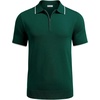 image:imageCOOFANDY Mens Zipper Polo Shirt Casual Knit Short Sleeve Polo Golf T ShirtGreen