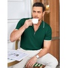 image:imageCOOFANDY Mens Zipper Polo Shirt Casual Knit Short Sleeve Polo Golf T ShirtGreen