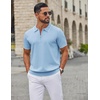 image:imageCOOFANDY Mens Zipper Polo Shirt Casual Knit Short Sleeve Polo Golf T ShirtLight Blue
