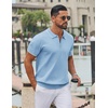 image:imageCOOFANDY Mens Zipper Polo Shirt Casual Knit Short Sleeve Polo Golf T ShirtLight Blue