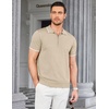 image:imageCOOFANDY Mens Zipper Polo Shirt Casual Knit Short Sleeve Polo Golf T ShirtLight Khaki