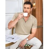 image:imageCOOFANDY Mens Zipper Polo Shirt Casual Knit Short Sleeve Polo Golf T ShirtLight Khaki