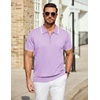 image:imageCOOFANDY Mens Zipper Polo Shirt Casual Knit Short Sleeve Polo Golf T ShirtLight Purple