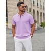 image:imageCOOFANDY Mens Zipper Polo Shirt Casual Knit Short Sleeve Polo Golf T ShirtLight Purple
