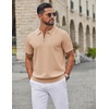 image:imageCOOFANDY Mens Zipper Polo Shirt Casual Knit Short Sleeve Polo Golf T ShirtLight Tan