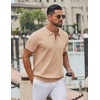 image:imageCOOFANDY Mens Zipper Polo Shirt Casual Knit Short Sleeve Polo Golf T ShirtLight Tan