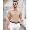 image:imageCOOFANDY Mens Zipper Polo Shirt Casual Knit Short Sleeve Polo Golf T ShirtLight Tan