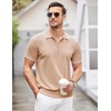 image:imageCOOFANDY Mens Zipper Polo Shirt Casual Knit Short Sleeve Polo Golf T ShirtLight Tan