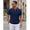 image:imageCOOFANDY Mens Zipper Polo Shirt Casual Knit Short Sleeve Polo Golf T ShirtNavy Blue