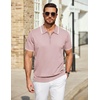 image:imageCOOFANDY Mens Zipper Polo Shirt Casual Knit Short Sleeve Polo Golf T ShirtPinknew