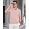 image:imageCOOFANDY Mens Zipper Polo Shirt Casual Knit Short Sleeve Polo Golf T ShirtPinknew