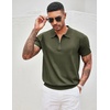 image:imageCOOFANDY Mens Zipper Polo Shirt Casual Knit Short Sleeve Polo Golf T ShirtSolid Army Green
