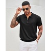 image:imageCOOFANDY Mens Zipper Polo Shirt Casual Knit Short Sleeve Polo Golf T ShirtSolid Black