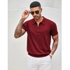 image:imageCOOFANDY Mens Zipper Polo Shirt Casual Knit Short Sleeve Polo Golf T ShirtSolid Wine Red